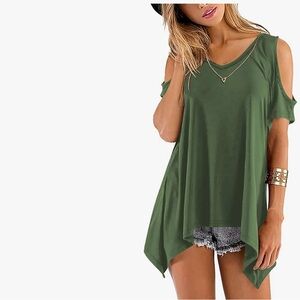 Women's Green Cold Shoulder Top